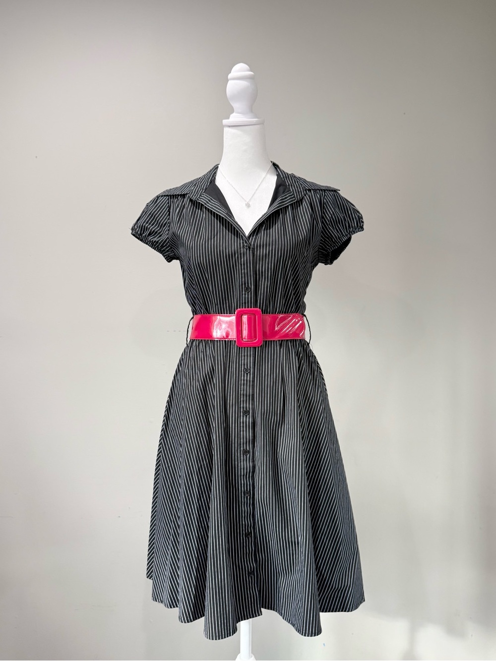 Y2K IZ Byer California Vertical Black & White Pinstripe Button-Up Dress